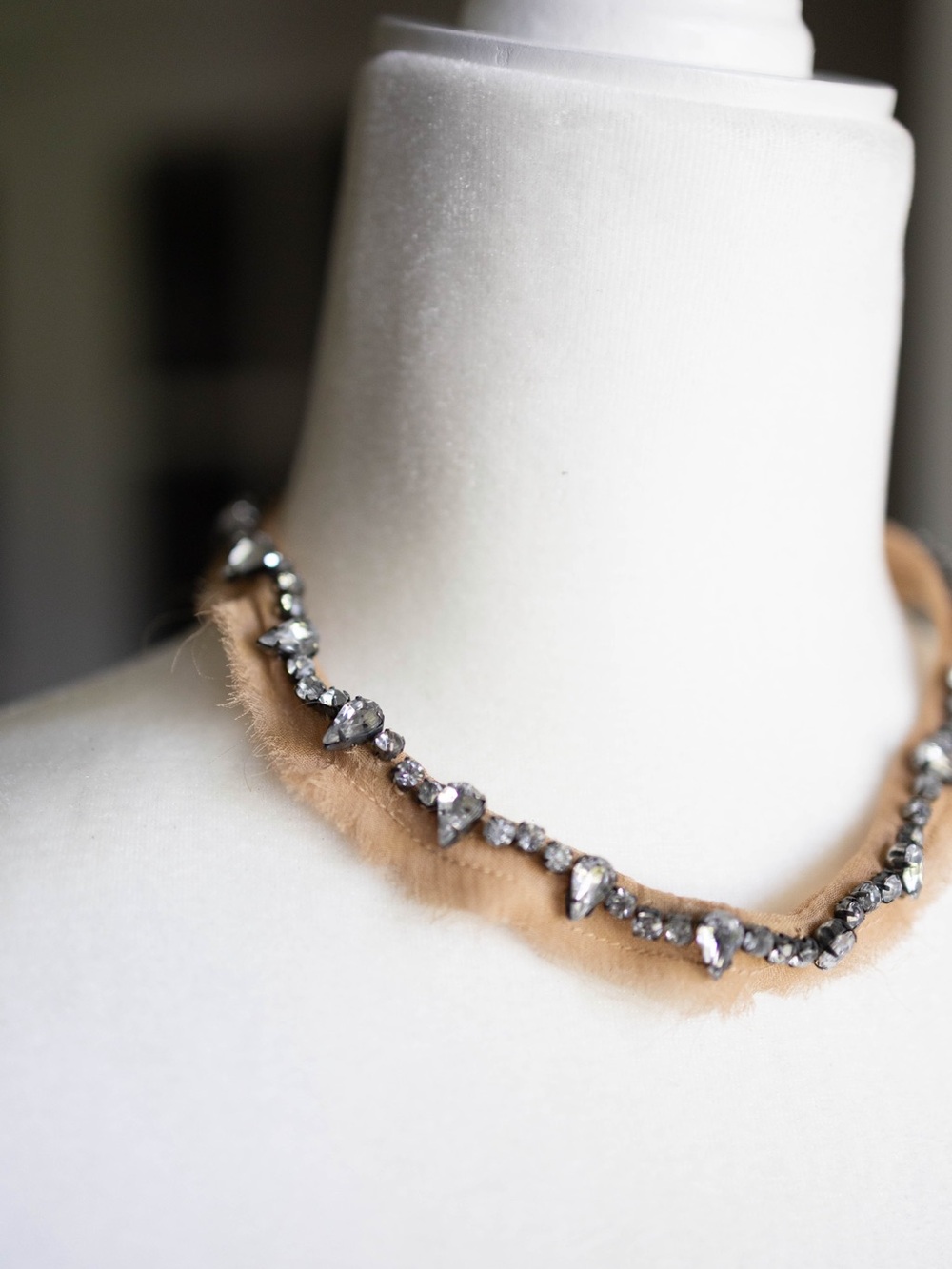 Mignonne Gavigan‎ Crystal Necklace with Beige Fabric Trim